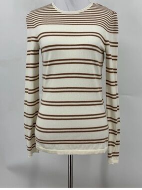 J McLaughlin Sweater Womens Creme Brulee Knitted Striped Crew Neck size L